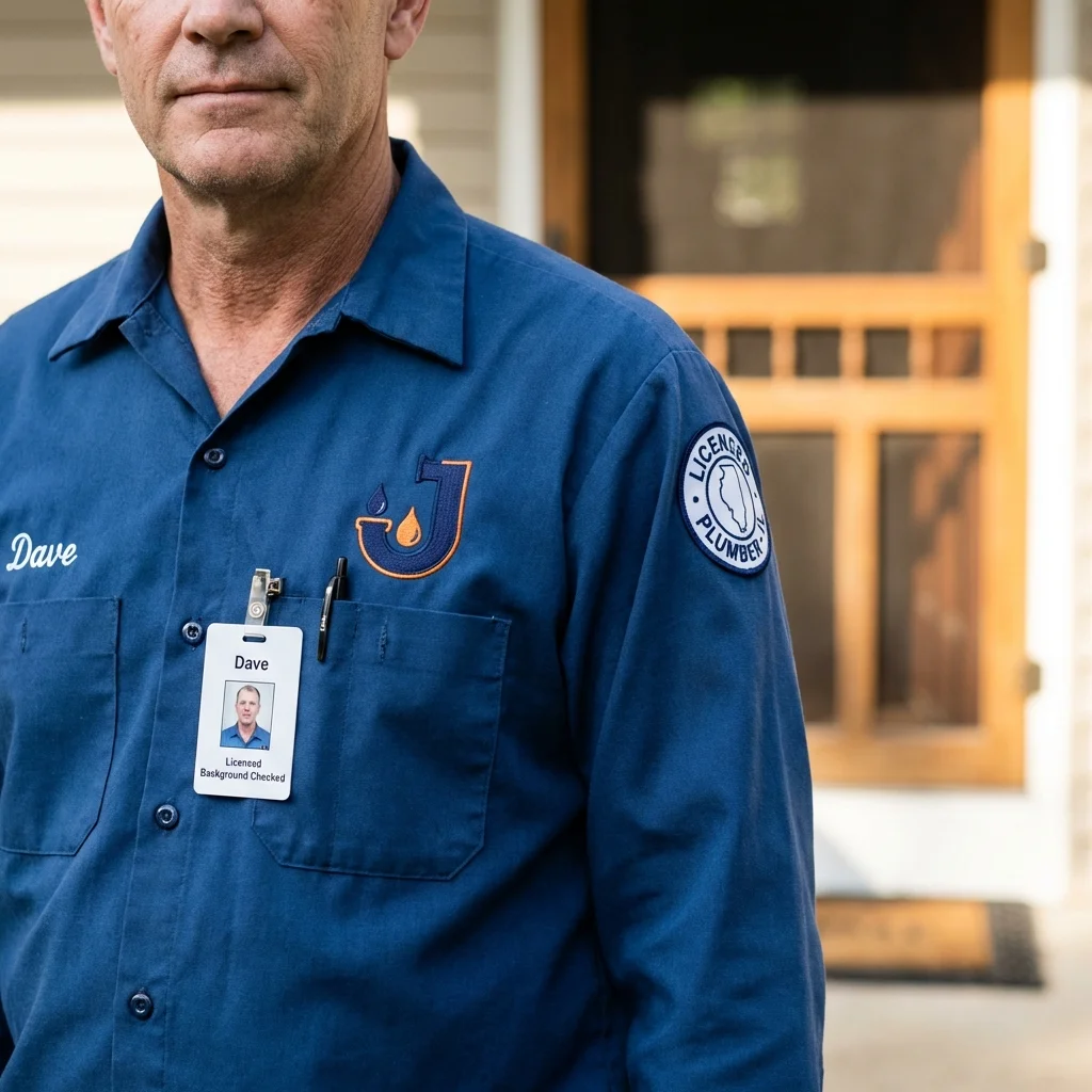 Licensed plumber showing ID badge in Paw Paw, MI