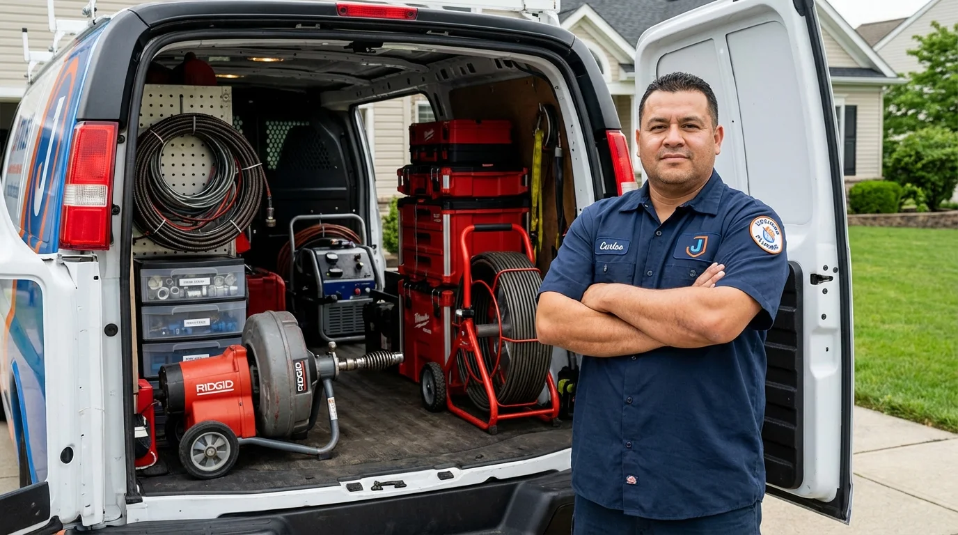 Professional drain cleaning equipment and Johns Plumbing LLC plumber in Paw Paw