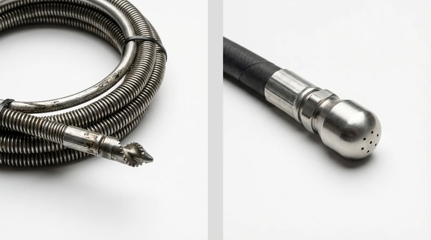 Drain snake cable and hydro jetting nozzle used for drain cleaning in Paw Paw, MI