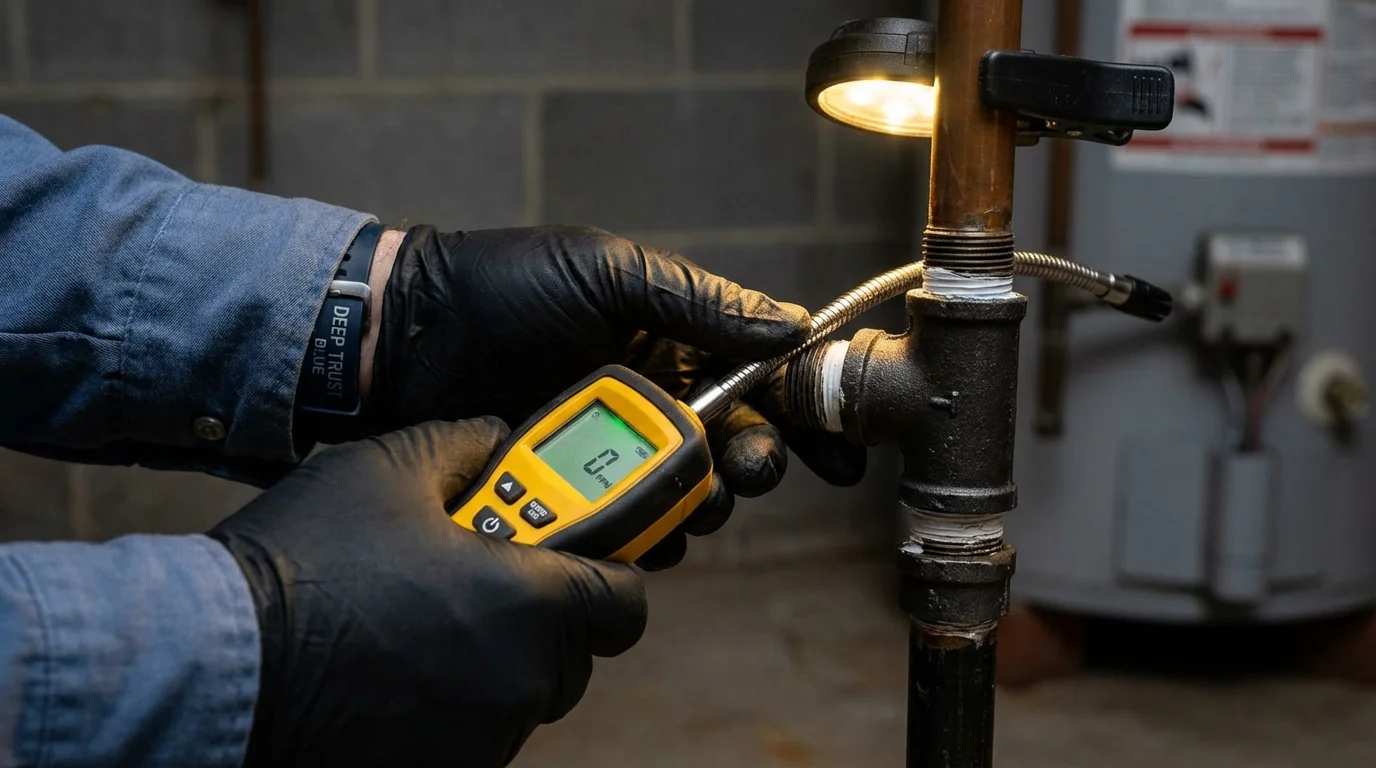 Gas leak detection with electronic sniffer by Johns Plumbing LLC in Paw Paw