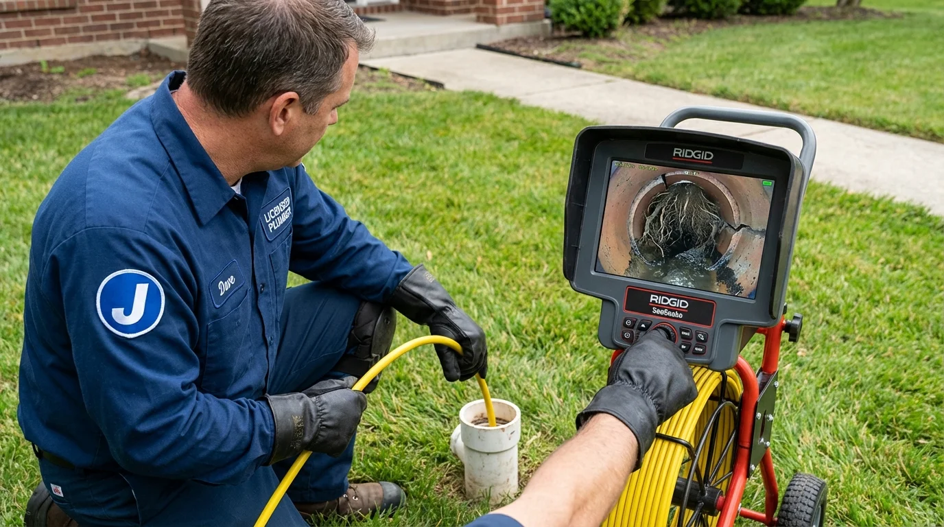 Sewer camera inspection being performed by Johns Plumbing LLC in Paw Paw
