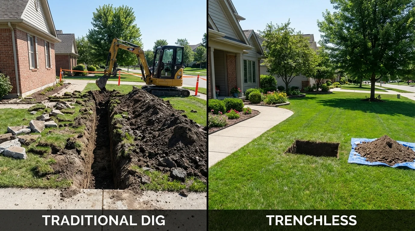 Trenchless sewer repair with minimal yard damage versus traditional excavation in Paw Paw, MI